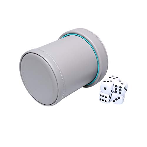 Leatherette Dice Cup with Lid, Felt-Lined Dice Shaker Includes 6 Dot Dice for Yahtzee Bar Party Dice Games, 1 Pack - color: Lakeblue