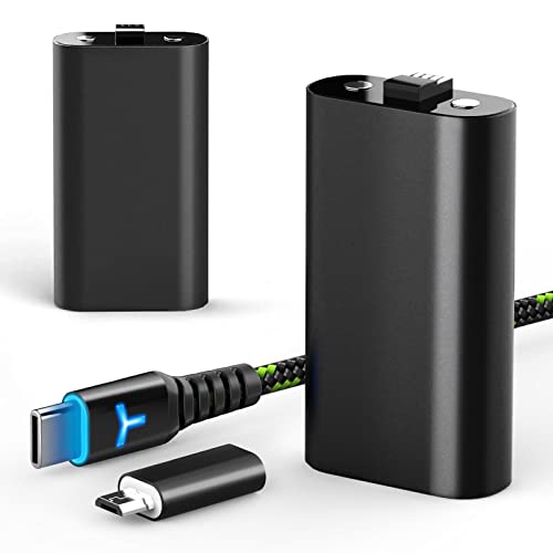 2 Pack Rechargeable Controller Battery Pack for Xbox Series X|S and Xbox One with 10FT USB C Charging Cable and Micro USB Adapter, Play and Charge Kit for All Xbox Wireless Controller, XBOX-SB08