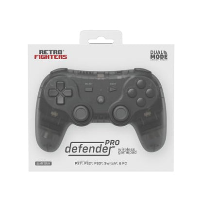 Retro Fighters Defender Pro Wireless Controller for PS1, PS2, PS3, Switch, & PC | 2.4GHz & Bluetooth (Slate Gray) - color: Slate Gray