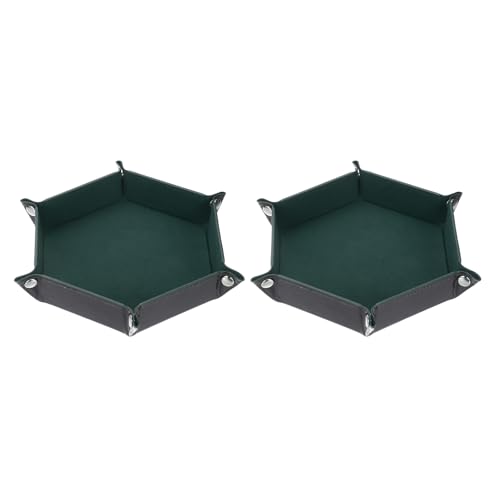 Dice Tray 10" PU Leather Velvet Folding Hexagon Dice Rolling Tray Holder Storage Box Perfect for RPG DND Table Games & Entryway & Nightstand Organizer (Dark Blue, 2pcs) - color: Dark Blue