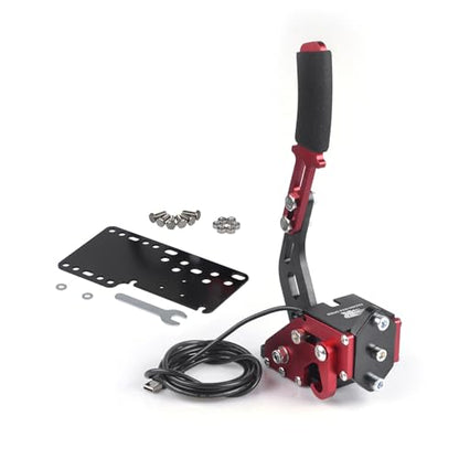 ZHSYMX USB Handbrake for 16Bit SIM PC Racing Games, Compatible with G27 G29 G920 G923 T500 T300 Simulate Linear Handbrake With Plate（Only PC System） Red - color: PC-red
