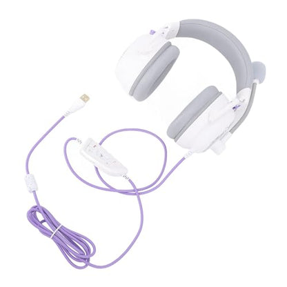 Gaming Headset, 7.1 Surround Sound AI Noise Canceling Mic USB Headset, Wired Gaming Headphones with Custom EQ Lightweight Design for PC Laptop Work Call Center (White) - color: White