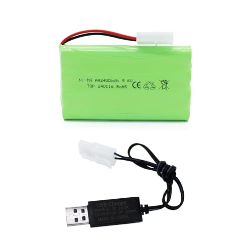 9.6V 2400mAh NiMH Battery - RC Car Rechargeable Battery AA with Tamiya KET-2P Plug and USB Charge Cable for RC Car Spare Part RC Tank Boat Batteries