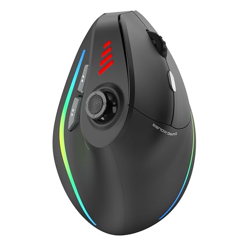 TRELC Wireless Gaming Mouse with 5 D Rocker, 24000 DPI/11 Programmable Buttons, Vertical Ergonomic Mouse for 2 Devices Connection (BT+2.4GHz), Rechargeable Mice for PC/Laptop/E-Sports/Gamer - color: Black