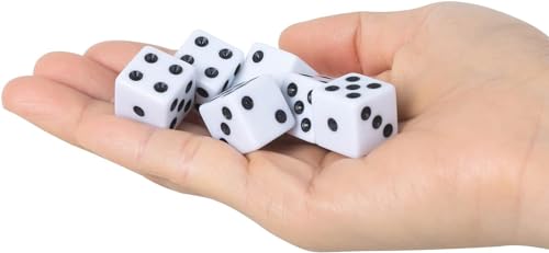 50 Pack 16MM White Dice - Six Sided Standard Opaque | Black Pips Dots, For Board Games, Group Event, Teaching Math