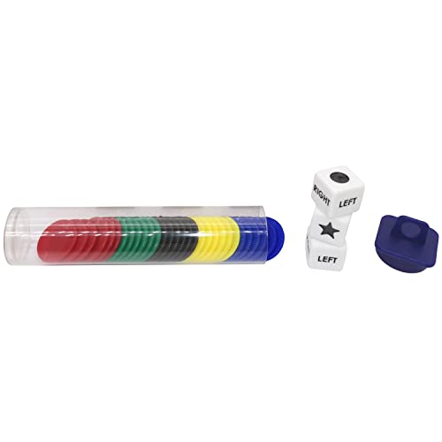 Ahoper Left Right Center Dice Game Prime Set Bundle with 3 Dices + 30 Chips (Colorful). Easy to Store, Carry Around. (1 Pack)