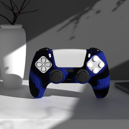 eXtremeRate PlayVital Samurai Edition Anti-Slip Controller Silicone Skin for ps5, Ergonomic Rubber Protective Case for ps5 Controller with Thumb Stick Caps - Blue & Black - color: Blue & Black