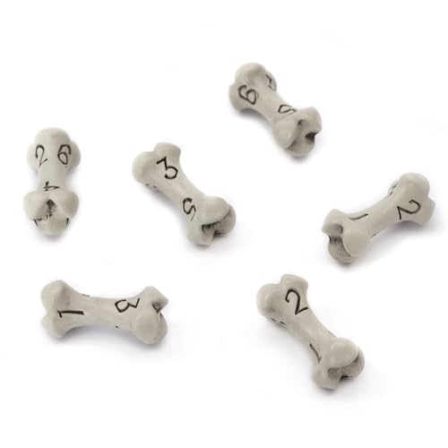 D6 Dice Set - Set of Six 6 Sided Dice - Skull & Bone Themed RPG Dice. Cool & Unique Gift and Compatible with Dungeons & Dragons (DND), D&D, Pathfinder, D and D. (Cleaned Bone White) - color: Cleaned Bone White, style: Six D6