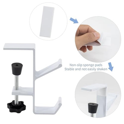 Desk Mount Bag Holder Hook Clamp-On Backpack Hanger Portable Desk Mount Headphones Holder Reduce Desk Clutter for Table Desk, Under Counter (White) - color: White