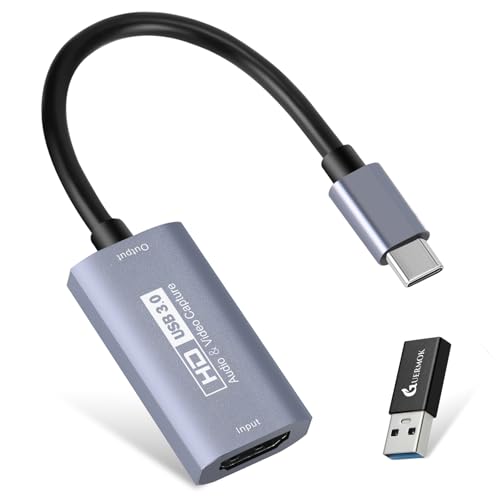 GUERMOK Video Capture Card, USB3.0 HDMI to USB-C Capture Device, 2K@30FPS | Stream & Record Gameplay at 1080P@60FPS, Compatible with Mac OS, Windows, Quest 3, OBS, Zoom, PS5/4, Switch, Xbox (Black) - color: silver black
