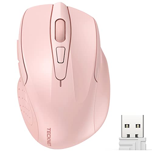 TECKNET Wireless Mouse, 2.4G Ergonomic Computer Mouse, 2600 DPI, Pink | Ergonomic Design with Side Grips, Adjustable DPI, 2-Year Battery, Compact Size, USB-A Plug & Play, Wide OS Compatibility - color: Pink