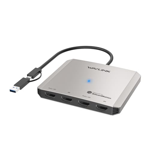 WAVLINK 4-Port HDMI Splitter, USB C to Quad Monitor 4K Adapter | Universal USB A to HDMI Extended Dual Triple Display for Windows, Macbook Neo, Mac M1-M5 Driver Required