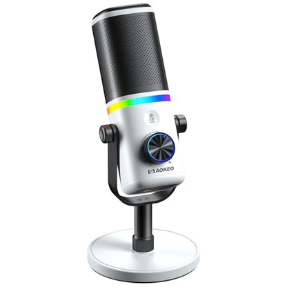 Microphone for PC, AK-10 USB/XLR Dynamic Desktop Microphone for Gaming,Podcast,Streaming with RGB Light,Volume Control,Mute Button,Noise Reduction(White) - color: White
