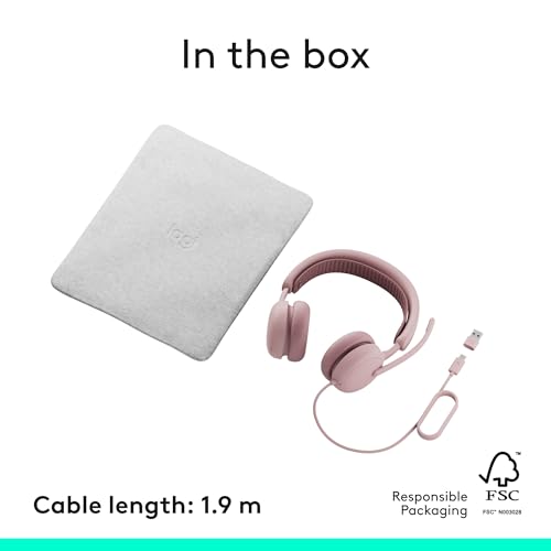 Logitech Zone Wired 2 Noise Canceling Headset with Adaptive Hybrid - Rose | Noise-canceling, USB-C connection, USB-A adapter included - color: Rose, style: Wired