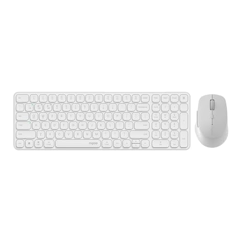 Rapoo Wireless Keyboard and Mouse Combo, Blade-Series E9310M 99-Key Ultra-Thin Keyboard and M300G Silent Mouse, Support 4 Devices, Quiet, Compact, Battery Powered, for Windows/Mac/Linux/Chrome - color: White, size: 9360M