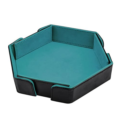 SIQUK Magnetic Folding Dice Tray Hexagon Dice Rolling Tray PU Leather Dice Trays Foldable Dice Holder Dice Rolling Mat Storage Box for D&D RPG Dice Games, Cyan - color: Cyan