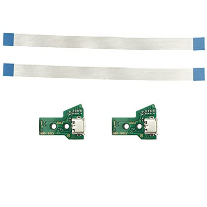 FainWan 2pcs J-D-S-055 Replacement Charging Port Assembly 12 Pin for PS4 DualShock 4, Micro USB Adaptor Charger Socket Board Connector Module for PlayStation DS4 Controller, Flex Cable