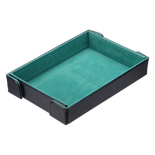 uxcell PU Leather Dice Tray, Rectangle Magnetic Folding Velvet Portable Folding Dice Rolling Tray for Table Games Keys Wallet Watch Coin, Cyan - color: Cyan