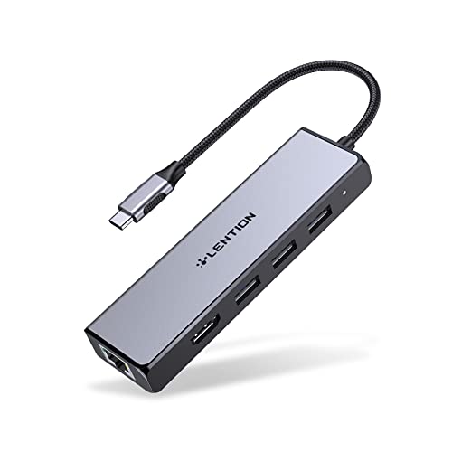 LENTION 5 in 1 USB C Hub, Ethernet, 4K HDMI, USB 3.0 Multiport Adapter | Stable Driver 3.0 Certified; Fits MacBook Pro/Air, Surface, Chromebook for School, Office & Travel (C25, Space Gray) - color: Space Gray