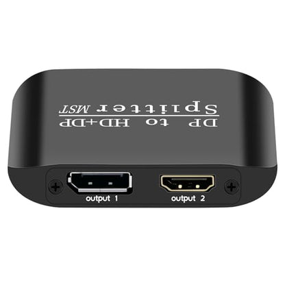 ACHAVE DisplayPort to HDMI and DisplayPort Splitter, 4K MST Hub, Black Metal, 1 Input 2 Output Adapter, Video Signal Converter for PC and 2 Monitors (MacOS Only Supports SST Mode)