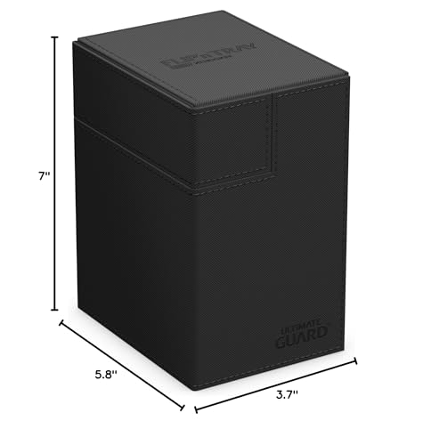 Ultimate Guard Flip'n'Tray 133+, Deck Case for 133 Double-Sleeved TCG Cards + Dice Tray, Black, Independent Magnetic Closure & Microfiber Inner Lining - color: Black, size: 133+