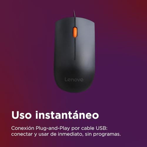Lenovo 300 USB wired computer mouse - full size optical ambidextrous with 1600 DPI, reliable USB-A connection, easy 3-button navigation – long lasting, durable, black - color: Black 300