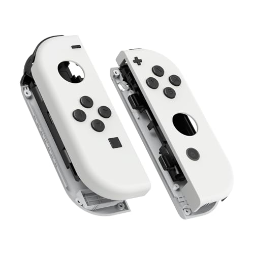 eXtremeRate DIY Replacement Shell Buttons for Switch & Switch OLED, White Custom Housing Case with Full Set Button for Joycon Handheld Controller - Controller NOT Included - color: White