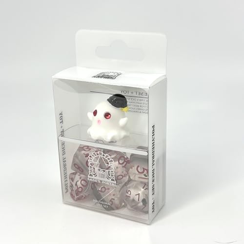 Sage's Portal Animal Familiars Resin DND Dice Set Polyhedral Dice Set for Dungeons and Dragons RPG Pathfinder Tabletop TTRPG (Sleepy Ghost + Figurine) - color: Sleepy Ghost + Mini Figure, style: Dice Set +Mini Figure