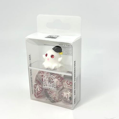 Sage's Portal Animal Familiars Resin DND Dice Set Polyhedral Dice Set for Dungeons and Dragons RPG Pathfinder Tabletop TTRPG (Sleepy Ghost + Figurine) - color: Sleepy Ghost + Mini Figure, style: Dice Set +Mini Figure