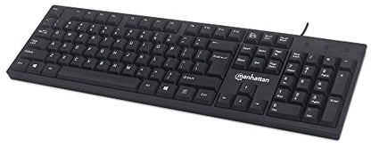 Manhattan Wired Computer Keyboard – Basic Black Keyboard - with 4.5ft USB-A Cable, 104-keys, Foldable Stands - Compatible for Windows, PC, Laptop - 3 Yr Mfg Warranty – 179324 - color: Black
