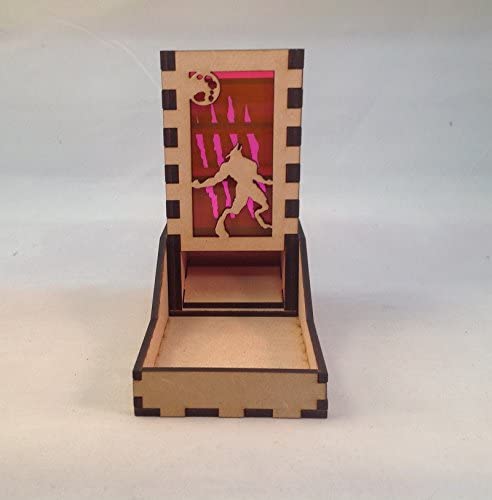 Werewolf Mini Dice Tower v1 Neon Pink Acrylic Window Laser Cut MDF Unique Gift