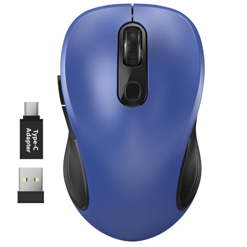 WisFox 2.4G Wireless Mouse for Laptop, Ergonomic Computer Mouse with USB Receiver and Type-C Adapter, 3 Adjustable Levels, 6 Button Cordless Wireless Mice for Windows Mac PC Notebook (Blue) | 2.4GHz Wireless, 3 DPI Levels, Type-C Adapter, Plug & Play, Qui