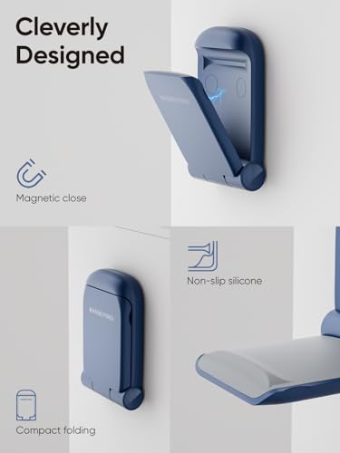MAMUVIMO Headphone Stand, Headset Stand Foldable ＆ Sticky, Headphone Holder Hook Mount with Non-Slip Silicone, Adhesive Earphone Desk Hanger Clip Space-Saving for Airpods Max, All Earphones- Blue - color: Blue, size: 1 Pack