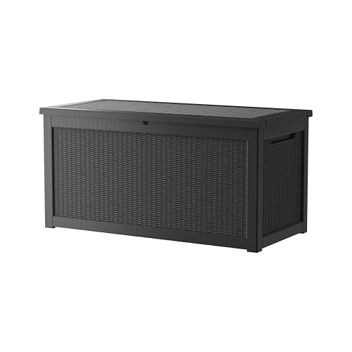 TARKARI 320 Gallon Lockable Resin Deck Box, Waterproof & UV-Resistant Outdoor Storage Box for Outdoor Cushion Storage, Garden Tools & Pool Accessories Storage, Black - color: Black, size: 320 gallons