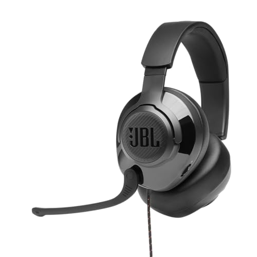 JBL Quantum 200 - Wired over-ear gaming headset with Voice focus directional flip-up mic and memory foam ear cushions (Black) - size: Large