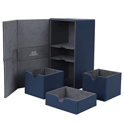 AEGIS GUARDIAN Card Deck Box for MTG with 3 Tray Commander Deck Box Hold 200+ Double Sleeved Cards, PU Leather 7 Strong Magnets Card Storage Box Deck Game Case for TCG CCG, Blue - color: 2-3