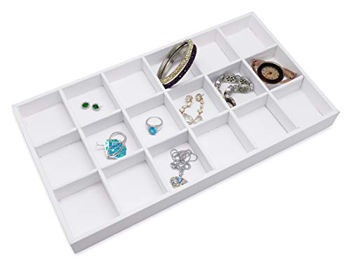 The Display Guys - Stackable Jewelry Tray and Organizer - for Drawers, Dressers, Store Display (18 Compartments, White Leatherette) - color: Leatherette White, size: 18 Compartments