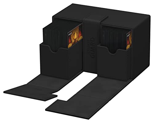 Ultimate Guard Twin Flip'n'Tray 160+, Deck Case for 160 Double-Sleeved TCG Cards + Dice Tray, Black, Independent Magnetic Closure & Microfiber Inner Lining - color: Black, size: 160+
