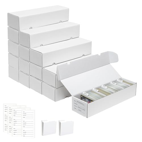 QINGUANG Trading Card Storage Box | 15 Pack • 1100 Count Bulk Card Storage Box | with Dividers | White Corrugated Cardboard Sport Card Organizer for Basketball Card/MTG/TCG/Magic Collection - color: 15 PCS