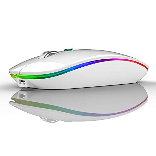 TENMOS Wireless Bluetooth Mouse, LED Silent Rechargeable Mouse-White | Tri-Mode BT5.1/5.0+2.4GHz,USB C Charging, Quiet Click, Nano Receiver,Type C Adapter, Portable, Slim, for Laptop/Macbook/iPad - color: White