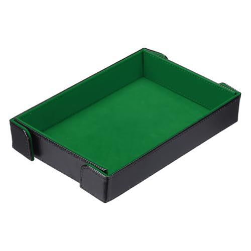 uxcell PU Leather Dice Tray, Rectangle Magnetic Folding Velvet Portable Folding Dice Rolling Tray for Table Games Keys Wallet Watch Coin, Green - color: Green