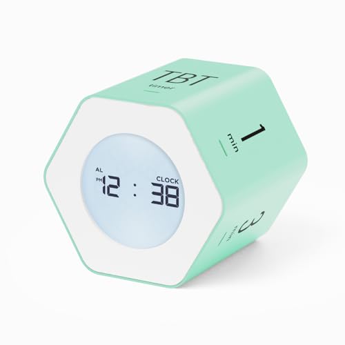 mooas Multi-Hexagon Clock Timer, Cube, Backlight, Countup/Down (Mint) | 6 Preset Times, Productivity Timer, 12/24H Clock, Battery Operated, Sound/Mute, Easy to Use, Exercise, Study, Cooking, Work - color: Mint