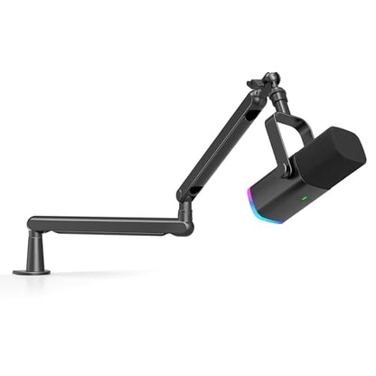 FIFINE Gaming Microphone and Low Profile Arm Stand Bundle, XLR/USB Dynamic Mic with Mute Button, RGB Light, Desktop Stand, Adjustable Boom Arm Kit with Screw Adapter for Streaming Studio (AM8+BM88)