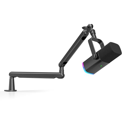 FIFINE Gaming Microphone and Low Profile Arm Stand Bundle, XLR/USB Dynamic Mic with Mute Button, RGB Light, Desktop Stand, Adjustable Boom Arm Kit with Screw Adapter for Streaming Studio (AM8+BM88)
