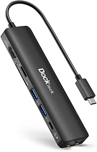 USB C Hub Dockteck 7-in-1 USB-C Multiport Adapter with 4K 60Hz HDMI | 1Gbps Ethernet, 100W PD, 2 USB 3.0, SD/Micro SD for MacBook Air/Pro M1 2020, iPad Pro 2021, iPad mini 6 and More - color: 7 IN 1 Black