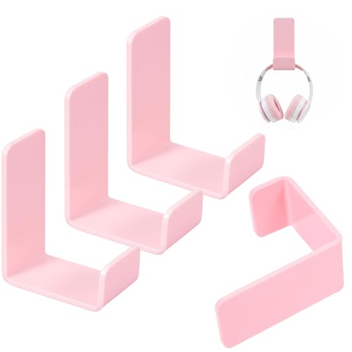 Weewooday 4 Pieces Headphone Hanger Headset Stand Holder Adhesive Wall Mount Headphone Hook for Desk Acrylic Gaming Earphones Hanger with Glues for Earphone Controller(Pink) - color: Pink
