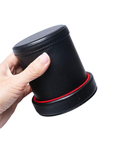 Leatherette Dice Cup with Lid, Red Felt-Lined Dice Shaker Includes 6 Regular Dice for Liars Dice/ Farkle/ Yahtzee/ Games, 1 Pack - color: Red