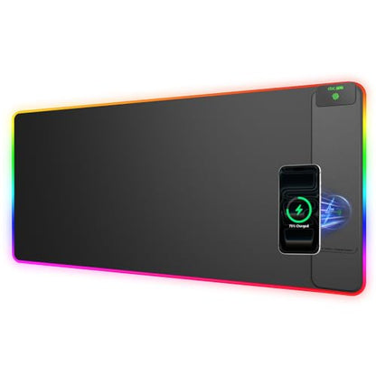 Wireless Charging Mouse Pad Gaming, 31.5"x15.8" Large Desk Mat, Waterproof | RGB Mousepad, Smooth Glide, Stitched Edge, Non-Slip Rubber Base, Desk Pad Computer Keyboard Mat, No Adapter - color: RGB-31.5"x15.8"-Right