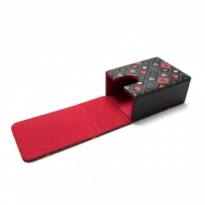 Double Decker Leather Poker Card Case - Holds Two Sets of Poker Size Cards - Premium Dual-Deck Holder with Stylish Design and Secure Closure (Royal Suits) - color: Royal Suits
