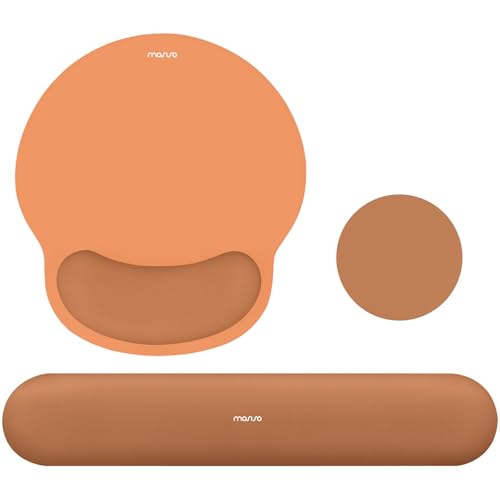 MOSISO Wrist Rest Support for Mouse Pad&Keyboard Set, Circle Curved Ergonomic Mousepad&Coaster Non-Slip Base Home/Office Pain Relief&Easy Typing Pad with Soft Cloth&Silicone Lining, Cosmic Orange - color: Cosmic Orange